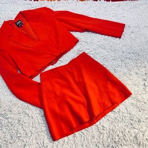 SOLD IN DEPOP ZARA 2 piece CROPPED BLAZER + SKIRT | Coral Linen blend size Small
